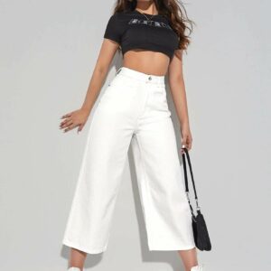 Mid Waist Wide Leg Cropped Jeans